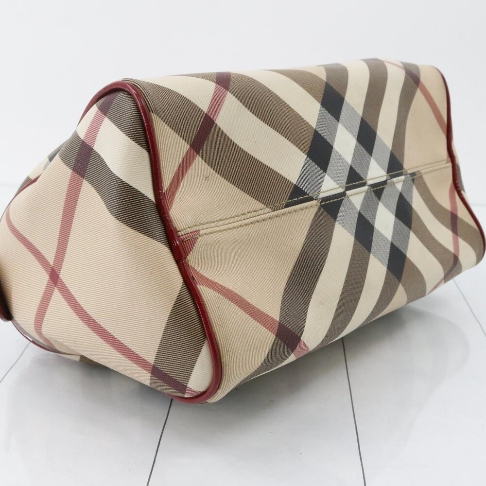 Burberry Haymarket Check Handbag – Red Patent Trim - Picture 5 of 14